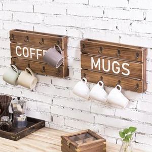 Vendita calda tazze appendiabiti a parete legno marrone bruciato caffè & tazze appesi Set di 2 - Product Image 4