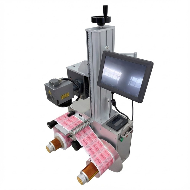 Barcode Label Printing Machine with Rewinder Machine Automatic Fiber Laser Marking Label Sticker Printing Machine