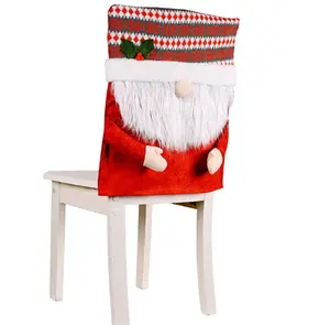 Housse de chaise de noël nouvelle couverture de chaise décorative longue barbe vieil homme rouge et gris chaise couverture arrière fournitures de fête