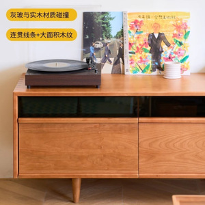 Mueble para TV de madera de cerezo, soporte para TV minimalista moderno de madera maciza para sala de estar, apartamento pequeño - Product Image 3