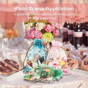 Sacs en organza transparent à cordon avec des étoiles et la lune, sacs à bijoux, sacs cadeaux, pochettes en organza avec des étoiles dorées pour les fêtes de mariage - Product Image 2