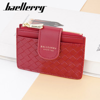 Portefeuille Femme Texture Tressée Fermeture Éclair Boucle Porte-Monnaie Fin Minimaliste Portefeuilles Personnalisés en Cuir PU Porte-Cartes avec Logo
