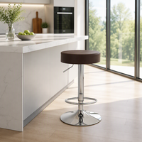 Tabouret de bar pivotant hydraulique réglable contemporain en cuir PU noir avec base chromée pour cuisine et salle à manger