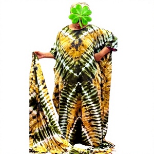African Women's Long Kaftan Dress Hand Tie Dye <b>Chiffon</b> Asymmetrical Neckline Lace Decoration Sleeved Work Occasions OEM Seller - Product Image 1