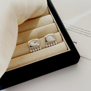 S925 Sterling <b>Silver</b> <b>Stud</b> Earrings With White Mother Of Pearl Geometric Design For Everyday Wear - Product Image 3