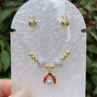 Grosir gaya Retro klasik 18K rantai bola berlapis emas Set perhiasan Ladybug, cocok untuk acara hadiah