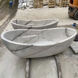 Baignoire ronde surdimensionnée moderne en marbre blanc de Carrare massif avec surface polie, design écologique - Product Image 2