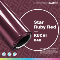 KUCAI 1.52*17m Stiker Mobil Super Glossy PET Backing Dapat Diperbaiki Gloss Star Ruby Red Film Pembungkus Mobil