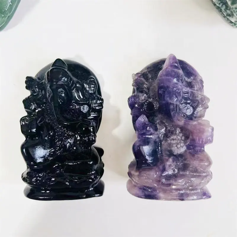 Divinità di cristallo naturale all'ingrosso Ganesha religioso varie pietre preziose artigianato di cristallo intagliato a mano
