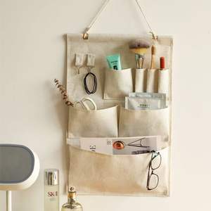 Sac de rangement mural en tissu de coton, organisateur suspendu rectangulaire sans perforation pour dortoir, chambre à coucher, pochette pour téléphone portable - Product Image 5