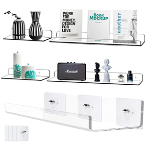 Storage Rack Acrylic Shelf Clear <strong>Wall</strong> Mounted Thick Transparent Floating Display Stick <strong>Bathroom</strong> Kitchen <strong>Ledge</strong> Organizer 20-50cm - Product Image 1