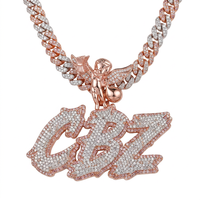 Pendentif unisexe hip-hop en or rose avec lettre, breloque en moissanite sertie clos, taille brillant rond, bijoux plaqués argent pour soirée