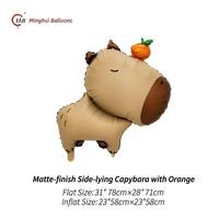 Ballon en Mylar double face à finition mate, motif Capybara mignon de dessin animé avec tortue orange, pour voiture, gâteau, porte-bonheur, rond