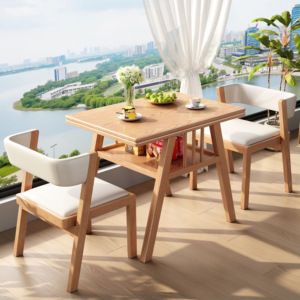 Set di Mobili da <span class=keywords><strong>Pranzo</strong></span> Moderni e Casual, <span class=keywords><strong>Tavolo</strong></span> da Tè per Balcone con Due Sedie, Design Creativo Rettangolare in Legno Massello <span class=keywords><strong>Salvaspazio</strong></span> per Casa - Product Image 3