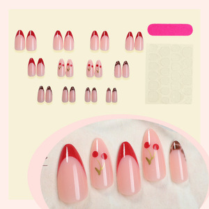 Autocollants pour <span class=keywords><strong>ongles</strong></span> en gros de haute qualité, style français, amande léopard, <span class=keywords><strong>cerise</strong></span> douce et mignonne, 24 <span class=keywords><strong>faux</strong></span> <span class=keywords><strong>ongles</strong></span> avec emballage en boîte - Product Image 3