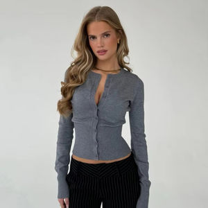 Nouveauté Pull en tricot pour femme sur mesure Cardigan à manches longues Slim Polyester Casual Respirant Bureau Été Blouse moulante - Product Image 1