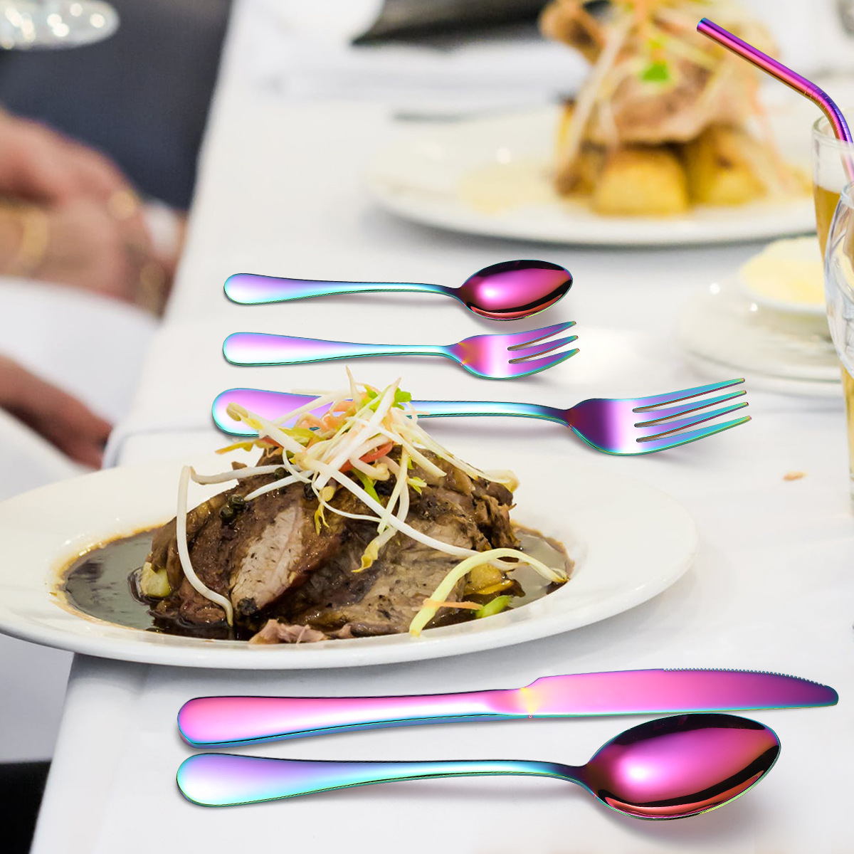 Modern Cross-Border Stainless Steel Tableware Set-Factory Wholesale Includes Steak Knife Fork Coffee Spoon for Household Use