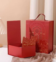 Boîte cadeau magnétique portable haut de gamme avec poignée, en carton, doublure en éponge, pelliculage brillant, personnalisable pour cosmétiques et cadeaux de mariage