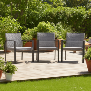 4 chaises de salle à manger en polyrotin gris, structure en aluminium, mobilier de jardin extérieur, style moderne et contemporain - Product Image 2