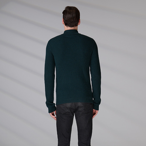 Pull en laine mérinos côtelé pour homme, de haute qualité, design simple, couleur unie, avec logo personnalisé, col zippé quart, vente en gros - Product Image 6
