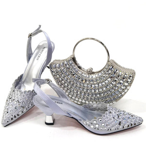 Shoe and <b>bag</b> set combination: Pointed-toe hollow diamond shoes + Fan-shaped wrist <b>bag</b>. All in pure diamond color and mixed color - Product Image 2