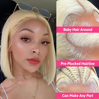 Coup de ciseaux Golden BOB, cheveux courts 100 % naturels, doux et lisses, parfaits pour l'été.