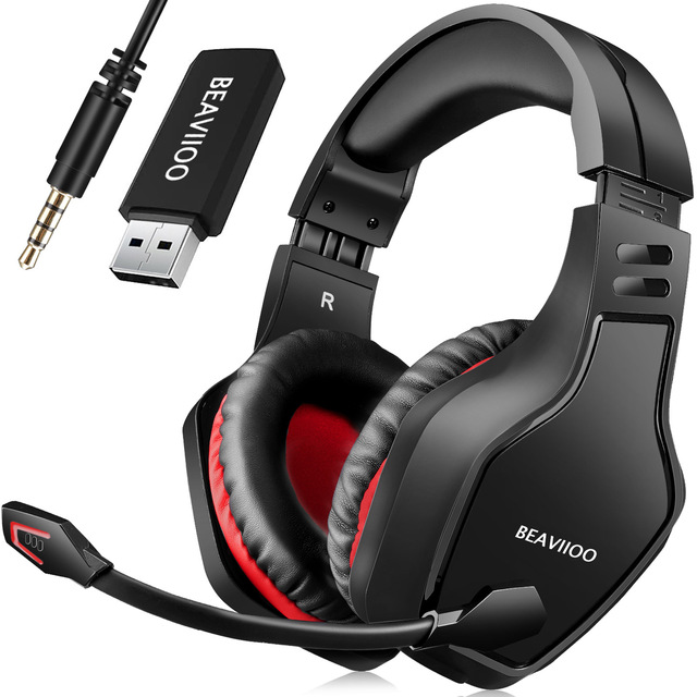 BEAVIOO HW01 Wireless Gaming Headset with Detachable Noise-Cancelling Mic, 2.4G + Bluetooth 5.0, USB-C Dongle for PC, PS5, Xbox