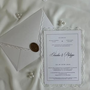 Suite d'invitations de <span class=keywords><strong>mariage</strong></span> personnalisées avec bordure en dentelle vintage, carte « Save the Date », carte RSVP, impression typographique avec gaufrage à chaud - Product Image 6