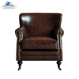 Cổ điển cổ điển retro phong cách Mỹ da bò ghế cổ điển màu nâu xì gà phòng chờ đồ nội thất phòng khách ghế cánh tay - Product Image 2
