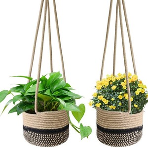 Paniers suspendus en corde de chanvre et de coton, paniers à fleurs, paniers suspendus, décorations murales, rangements tissés orientés vers l'exportation - Product Image 1