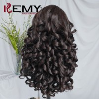 Perruque synthétique Kemy Hair Bouncy Curl avec dentelle HD, résistante à la chaleur, marron, 13*6, sans colle, pour femmes noires