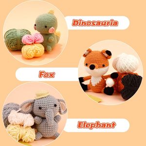 3 Pcs DIY <strong>Crochet</strong> Animal <strong>Kit</strong> Easy Follow Instructions Starter Yarn <strong>Kit</strong> for Fox Elephant Dinosaur Plush Dolls Creative Paste Toys - Product Image 5