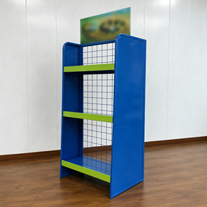 Espositore in Metallo a 3 Ripiani con Retro in Rete Metallica, Scaffale da Terra per Negozi con Pannello Pubblicitario - Product Image 3