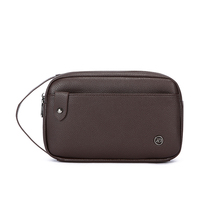 Tas Tangan Pria Bisnis Modern Lapis Ganda Terorganisir Bahan Kulit PU Multifungsi untuk Perjalanan Modis dengan Ritsleting Logo Anti-Pencurian