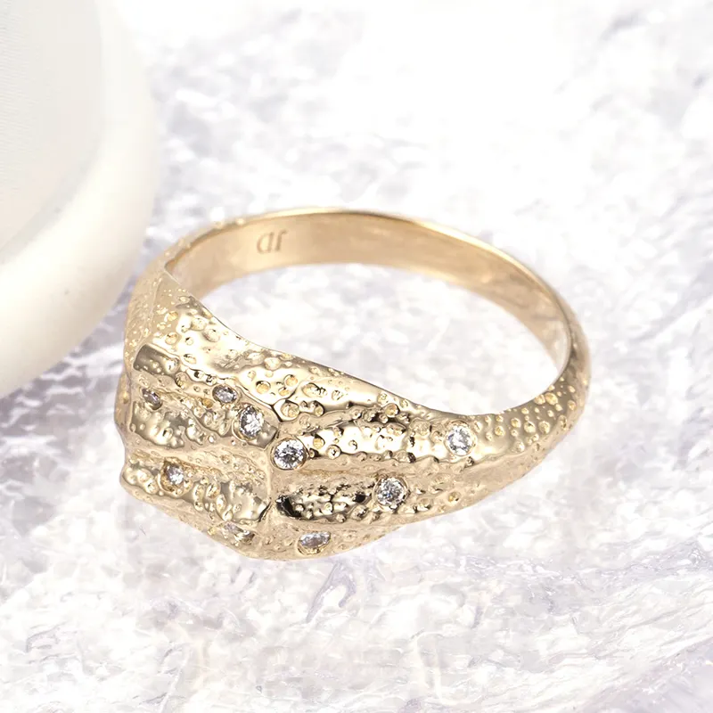 Cincin Berlian Alami Potongan Brilian Bulat Emas Padat 14/18K Desain Mode