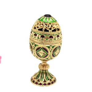 SHINNYGIFTS Cadeau <span class=keywords><strong>de</strong></span> Pâques, boîte à bijoux en forme d'œuf <span class=keywords><strong>Fabergé</strong></span> <span class=keywords><strong>de</strong></span> couleur verte, boîte à bijoux vintage en émail - Product Image 2