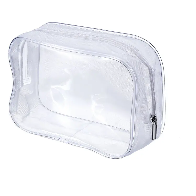 Vente en gros personnalisé portable voyage vacances salle de bain vanité étanche avec fermeture éclair cosmétique transparent PVC clair