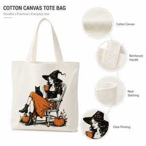 Bolsa de Mano de Lona con Estampado Vintage de Bruja de Halloween, Personalizada, de Gran Capacidad, Reutilizable, con Diseño Estampado, para Mujer - Product Image 2