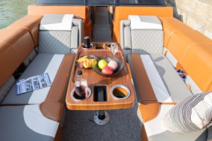 Bateau ponton de luxe en aluminium et fibre de verre, design intérieur personnalisé, éclairage d'ambiance, système audio haut de gamme, idéal pour la pêche en famille, best-seller - Product Image 2