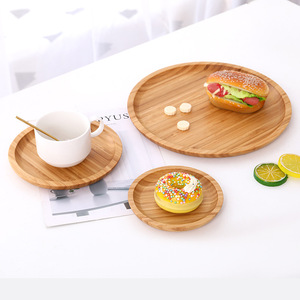 Bandejas de servir redondas de bambú natural de color sólido de Shoudao Crafts para hotel, té, café, frutas, pan, plato SDZP001 - Product Image 1