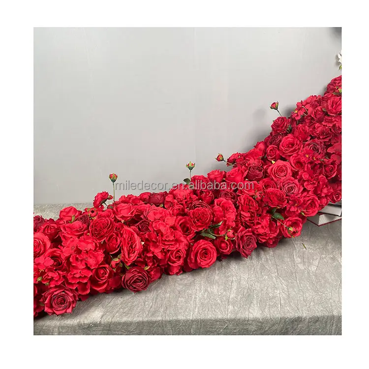 Искусственный цветок для свадьбы, свадебные украшения в виде центральных Красная роза цветок бегун гирлянда