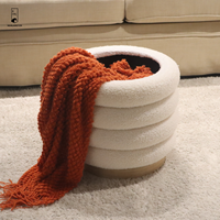 Tabouret pouf de rangement en boucle à cadre en bois rond solide Chaise de maquillage Pouf en polyester d'intérieur pour la maison