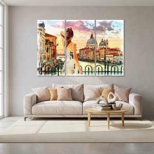 Impression sur toile Venise Italie : Femme abstraite, Art mural en verre trempé, LOT DE 3 TOILES - Product Image 3