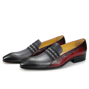 Scarpe Eleganti da Uomo in Vera Pelle di Vacchetta, Slip-On Casual per Autunno, Oxfords da Gentiluomo per Feste e Matrimoni, Colore Misto Grigio e Rosso - Product Image 4