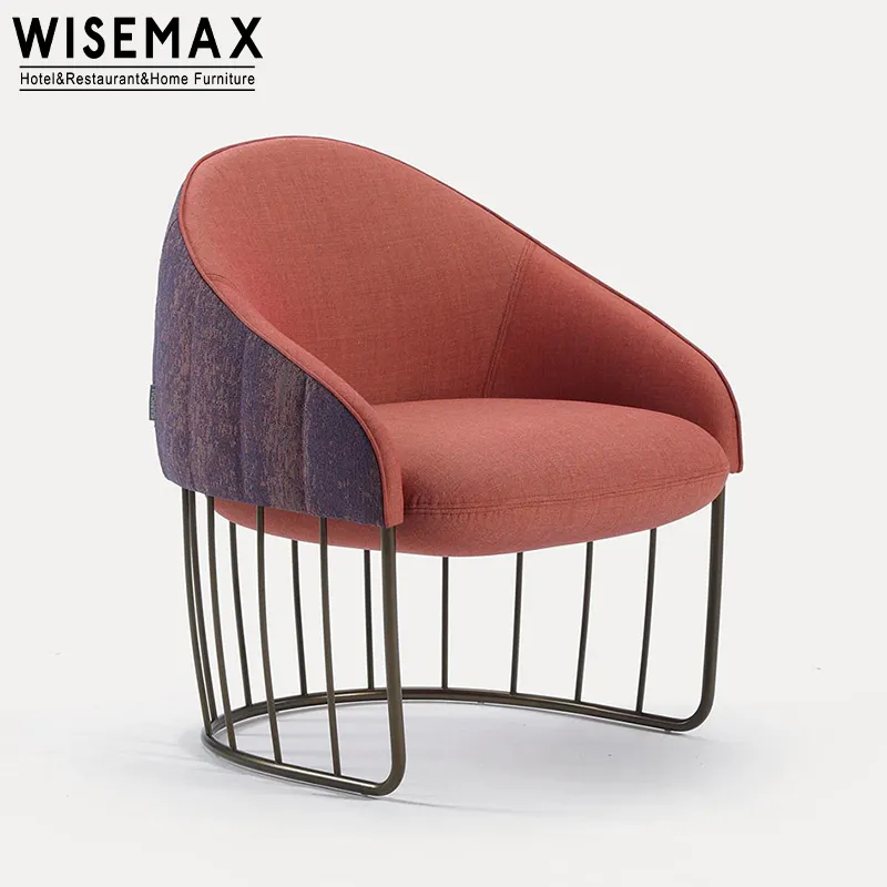 WISEMAX FURNITURE Nordic Design Metal Base Lamb Wool Fabric Single Sofa Boucle Fabric Leisure Lounge Chair For Living Room