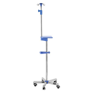 Iv <b>Stand</b> Stainless Steel Adjustable Height With Wheels And Storage Tray For Hospital Use - Product Image 1