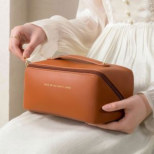 Portable PU Leather Cosmetic Bag Large Capacity Travel Makeup Organizer with Dividers - Product Image 3
