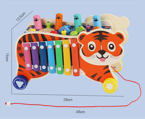 Montessori Educational Activity Toy 7 in 1 Wooden <strong>Pull</strong> Along Car Fishing <strong>Catching</strong> Music Hammer Pounding Toys for Kids Boys Girls - Product Image 6