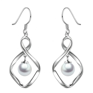 Trendy Jewelry 925 Sterling Silver 7mm Freshwater Pearl Drop <strong>Infinity</strong> Hook <strong>Earrings</strong> for Women - Product Image 1