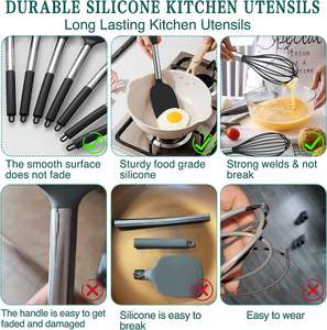 Multifunctional Natural Color <b>Silicone</b> Kitchenware <b>Set</b> Eco-Friendly Cooking <b>Utensils</b> Holder Dishwasher Safe 10 Pieces for Home - Product Image 2